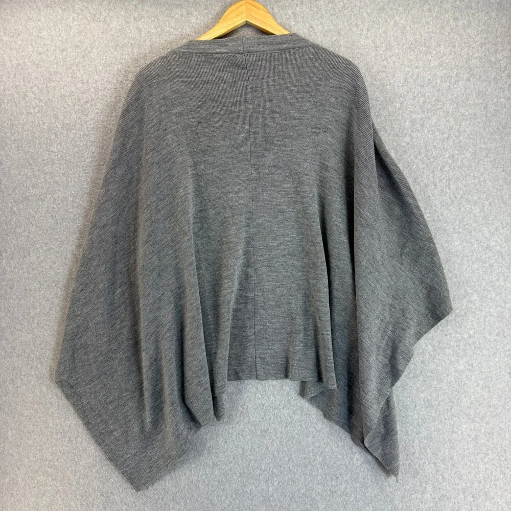 Rebecca‎ Minkoff Womens Gray Knit Drape Wrap Shawl Open Front Wool Blend Soft